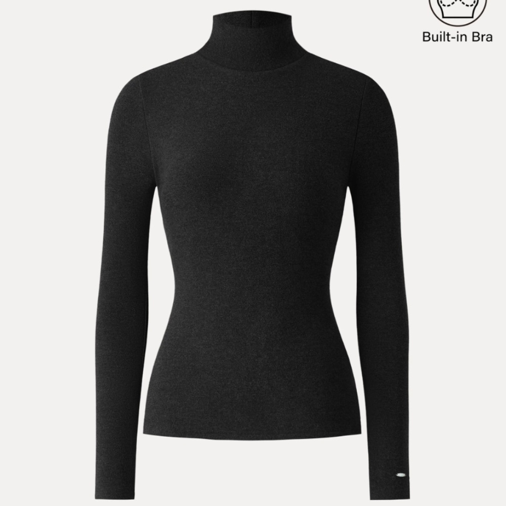 NWT OGL $59 MaxWarm Turtleneck Long Sleeve Brami Black Sz Large L built in bra